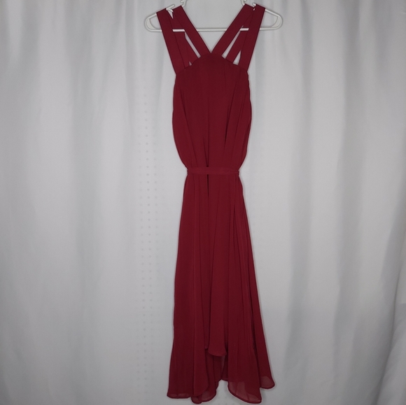 Torrid Sleeveless Strappy Empire Dress 00 M/L Sheer Chiffon Lined Midi Red Wine - Picture 3 of 7